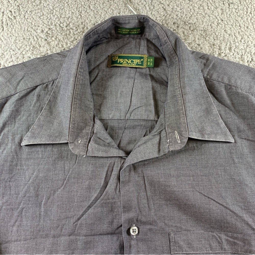 PRINCIPE Shirt Men's 46-18 (34/35) Long Sleeve Button‎ Up Extra Fine Gray -Flaw* - Picture 4 of 10